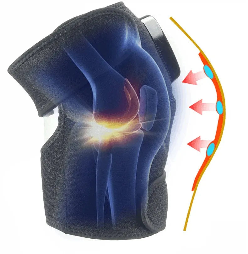 Electric infrared heating knee massager wrap with vibration and rechargeable battery on a knee joint