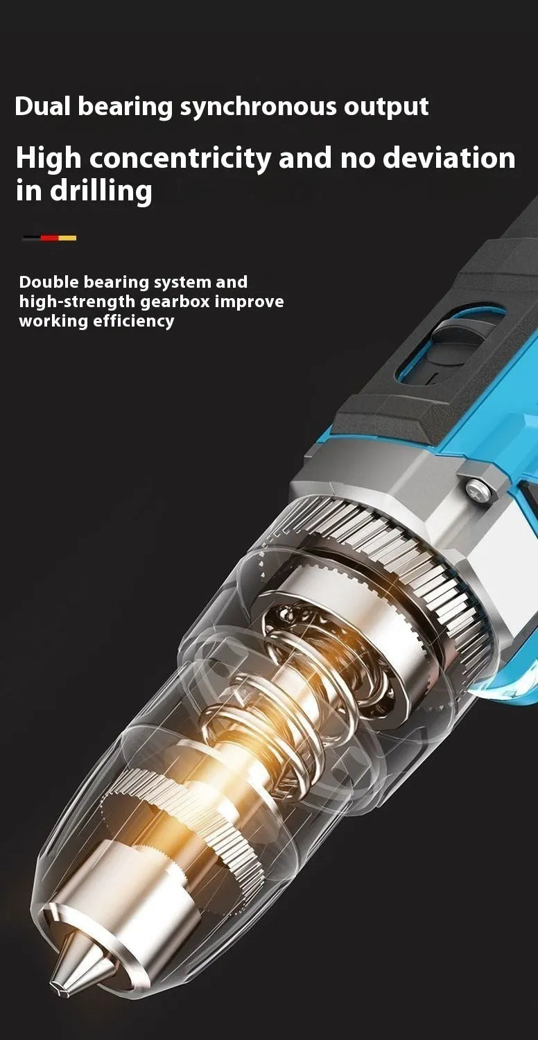 12V cordless impact pistol drill and electric screwdriver set in a box.