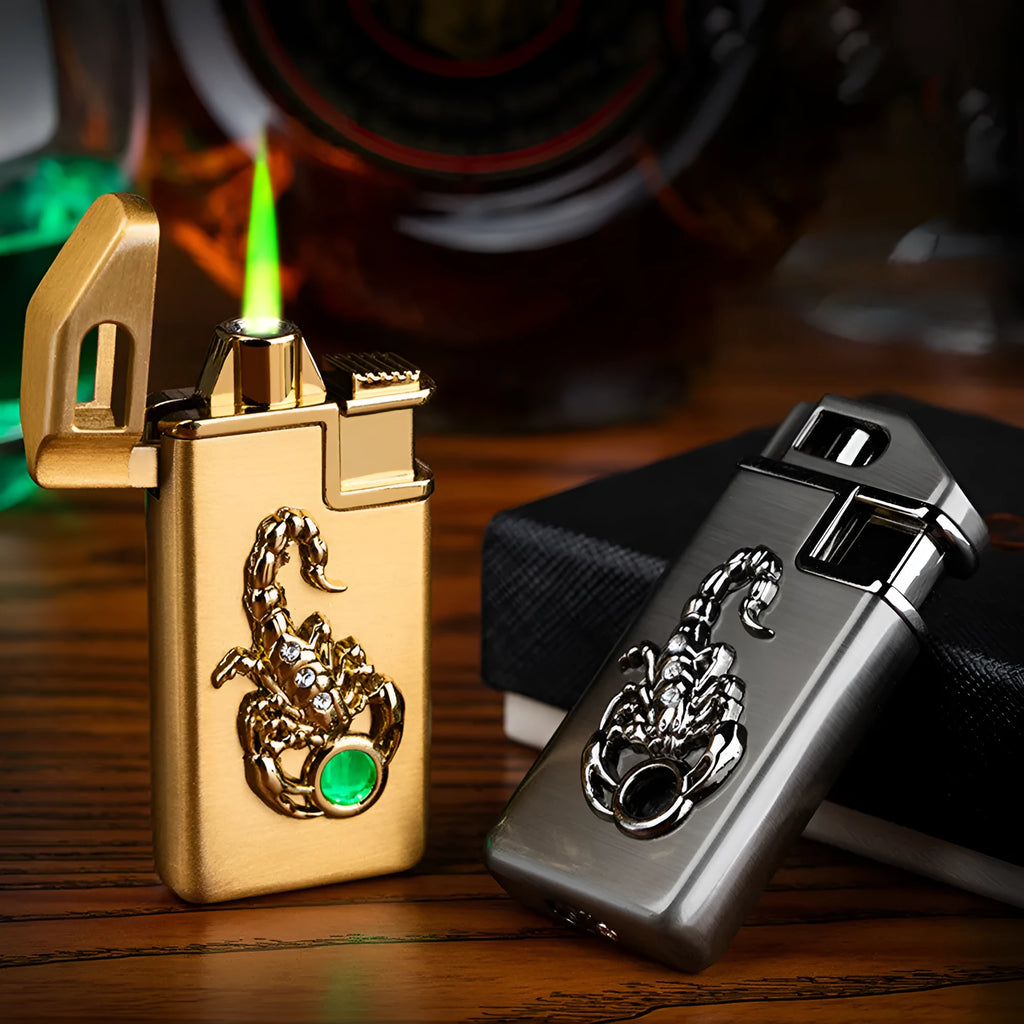 F284 zinc alloy gas lighter in compact metal housing, gold finish, 65mm length