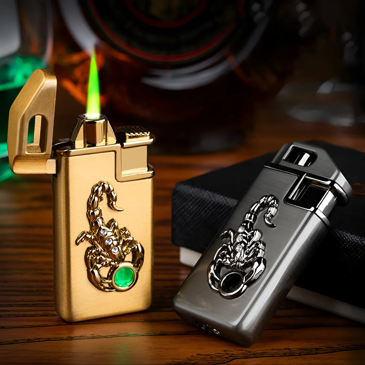 F284 zinc alloy gas lighter in compact metal housing, gold finish, 65mm length
