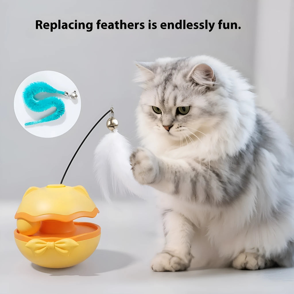 Electric automatic rolling cat teaser toy in lemon yellow, sky blue, or soft fog grey.