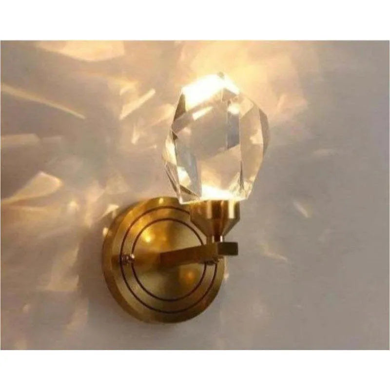 Copper modern villa art rotating light luxury crystal wall lamp with 11.5cm length 20cm height