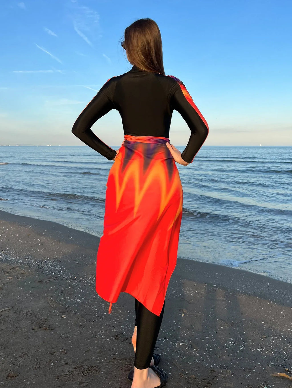 Women's conservative beach swimsuit three-piece set in colour 427 with polyester construction