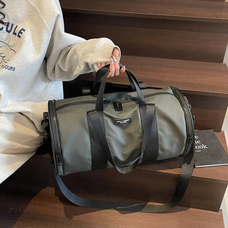 Oxford cloth waterproof sports handbag in black dark gold and dark grey colours for men and women