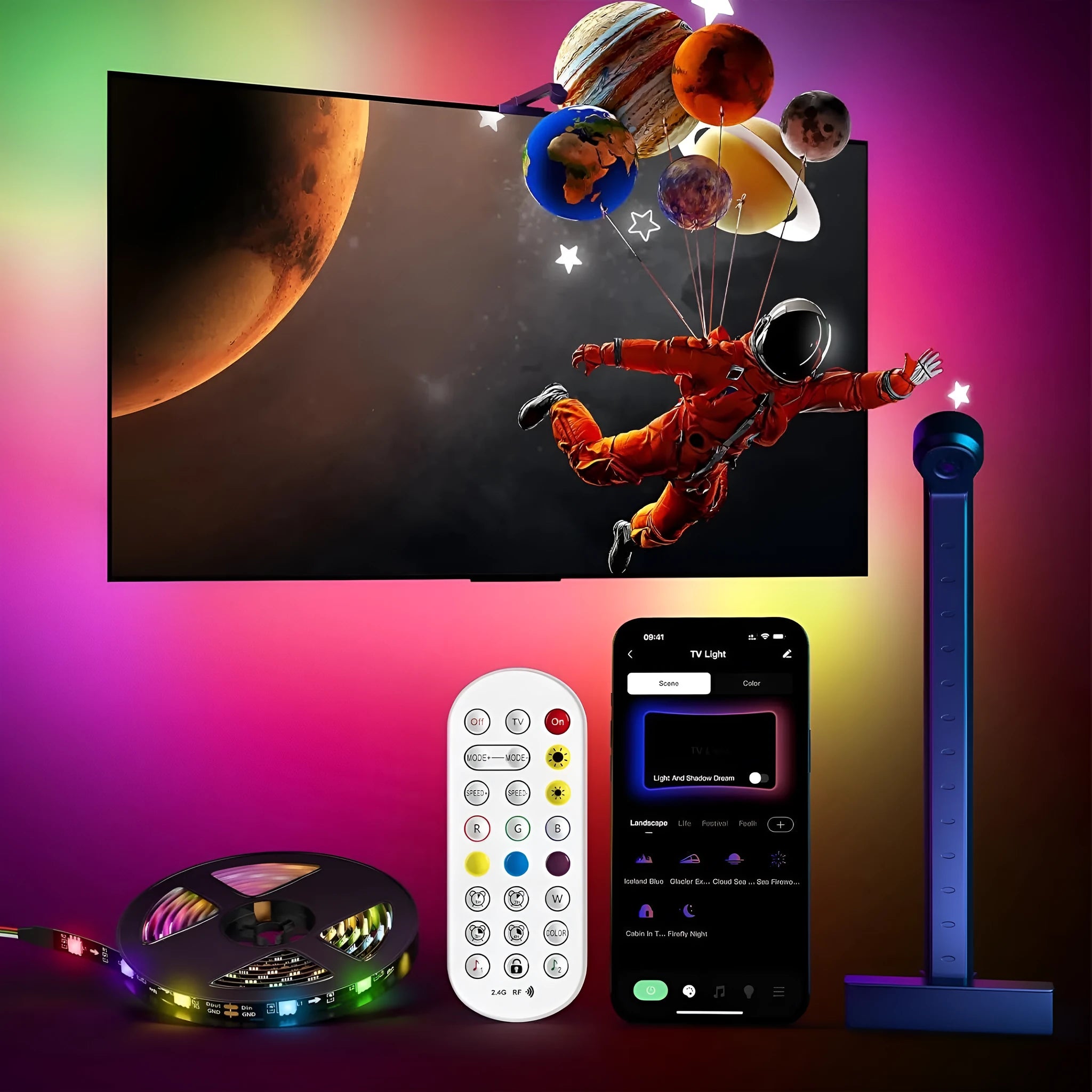 5 metre RGB ambience light strip with remote control for desktop and TV background synchronised lighting
