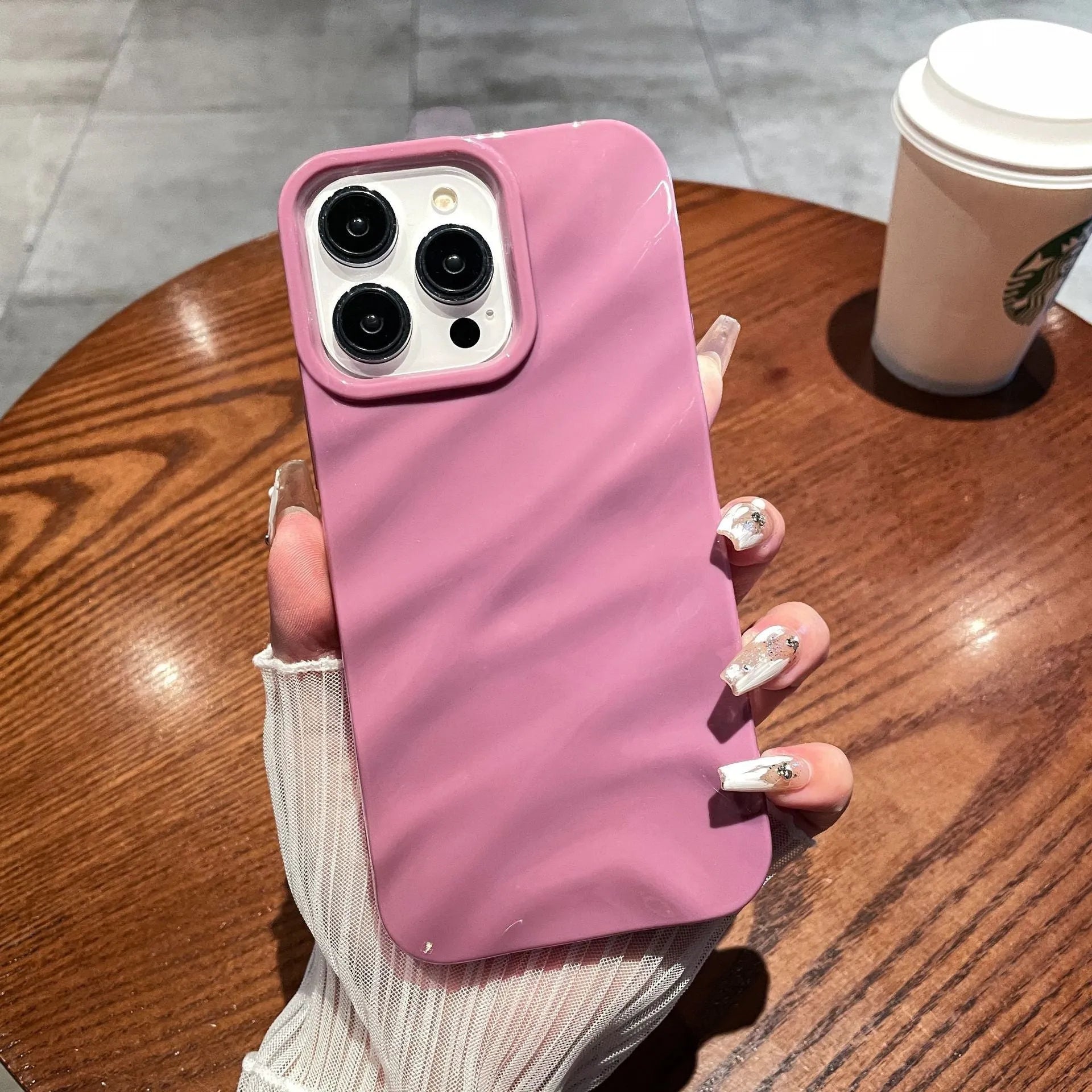 Three-dimensional pleated pattern TPU phone case in black, soft shell for iPhone 14 Pro Max