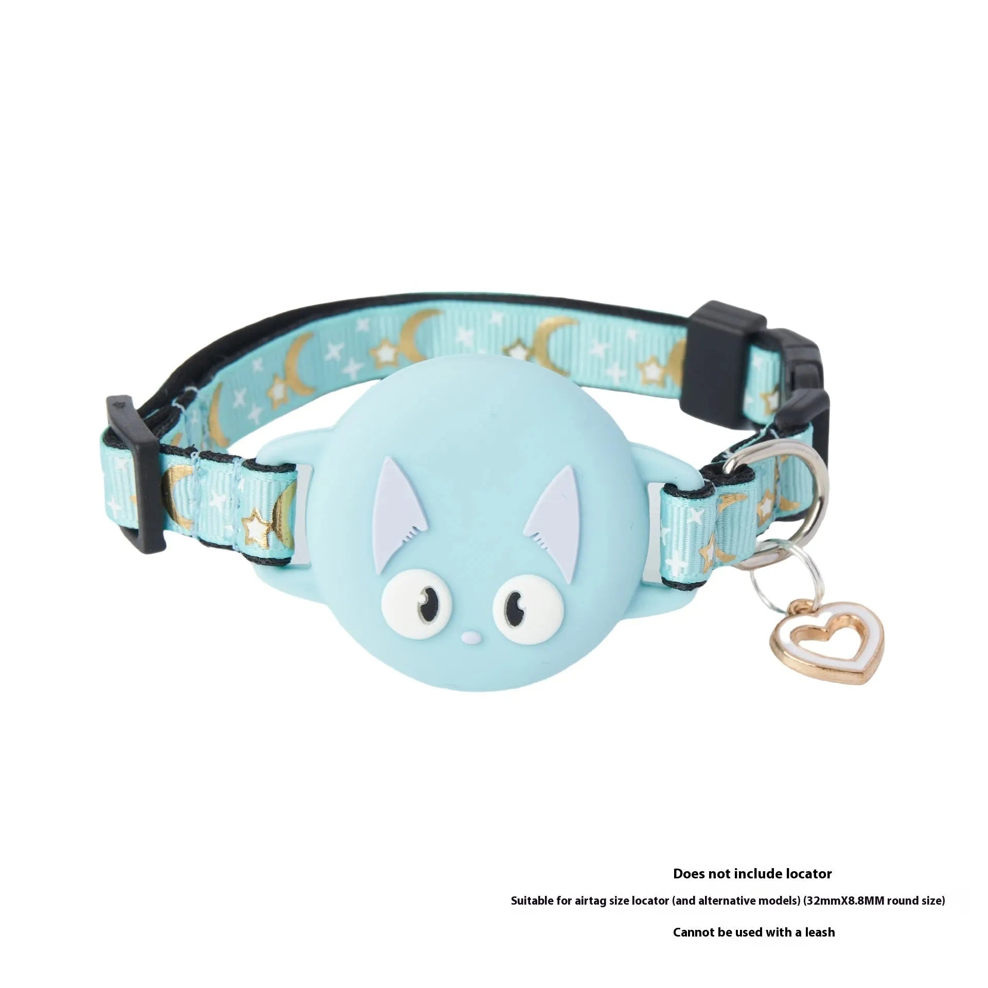 Plastic Apple AirTag protective case for cat collars in pink, blue, light green, and black colours with adjustable band.