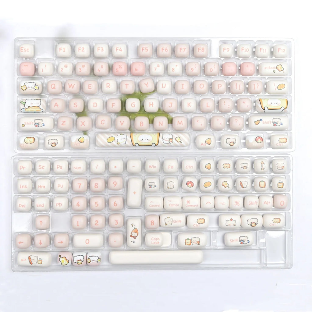 MOG profile PBT keycap set with bread bear thermal sublimation artwork showing 143+3 keys