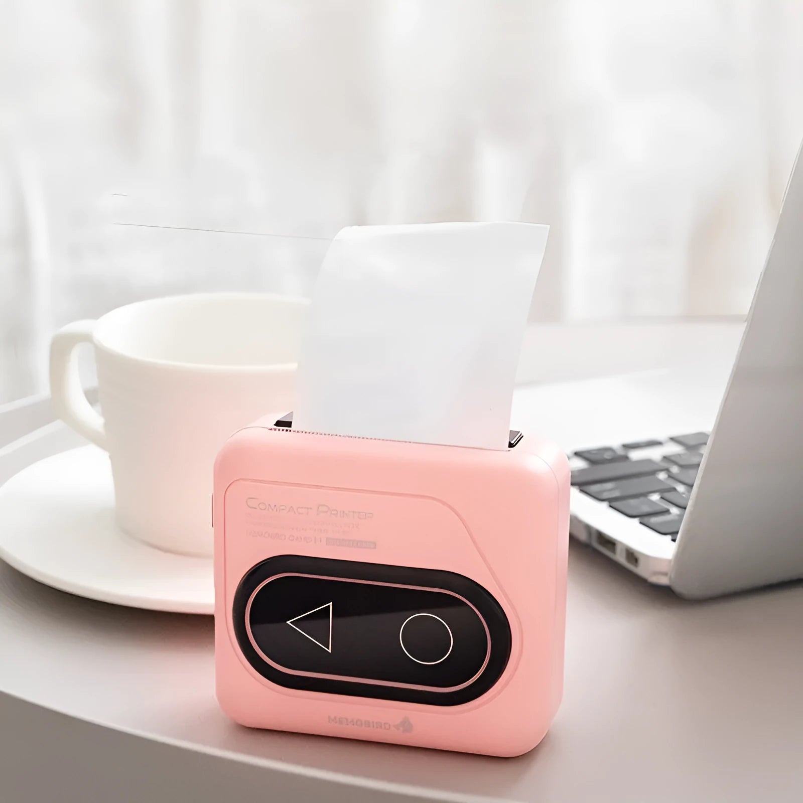 Avocado green Bluetooth mini thermal printer for mobile phones, shown with thermal paper and charging cable.
