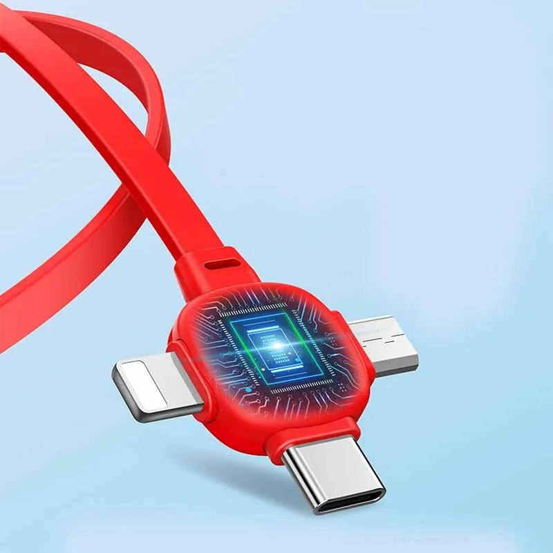 Stretch three-in-one charging cable with USB, Lightning, Micro USB and Type-C connectors in multiple colours