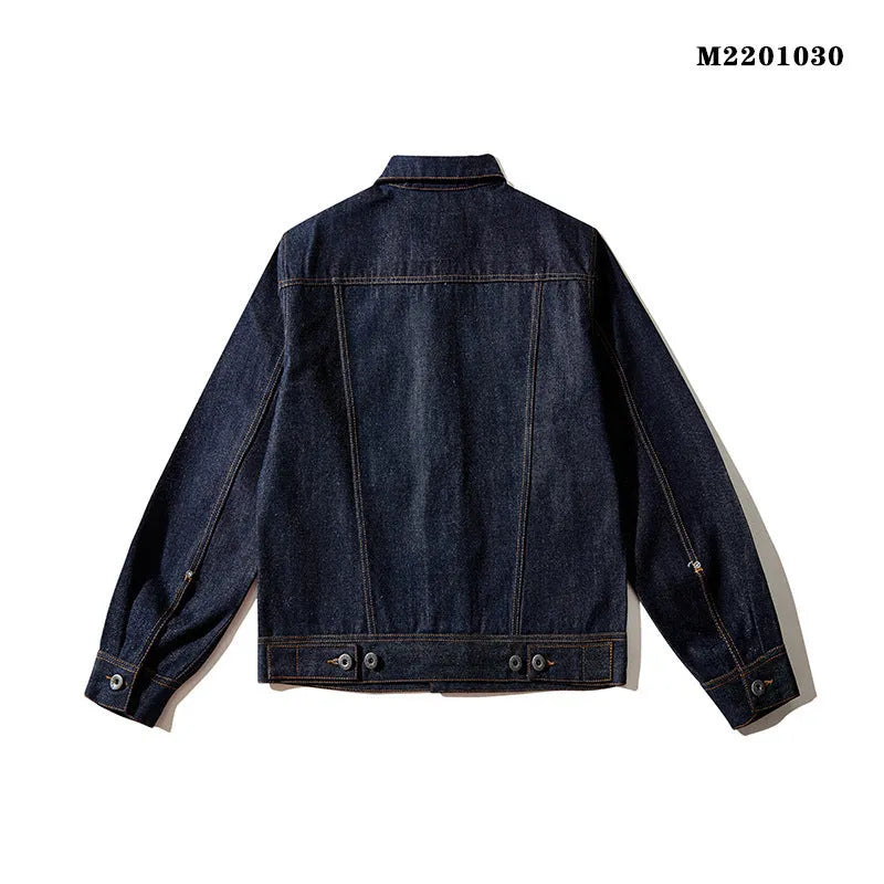 Men's raw pulp coloured loose cotton jacket with red edge trim and patch pockets.
