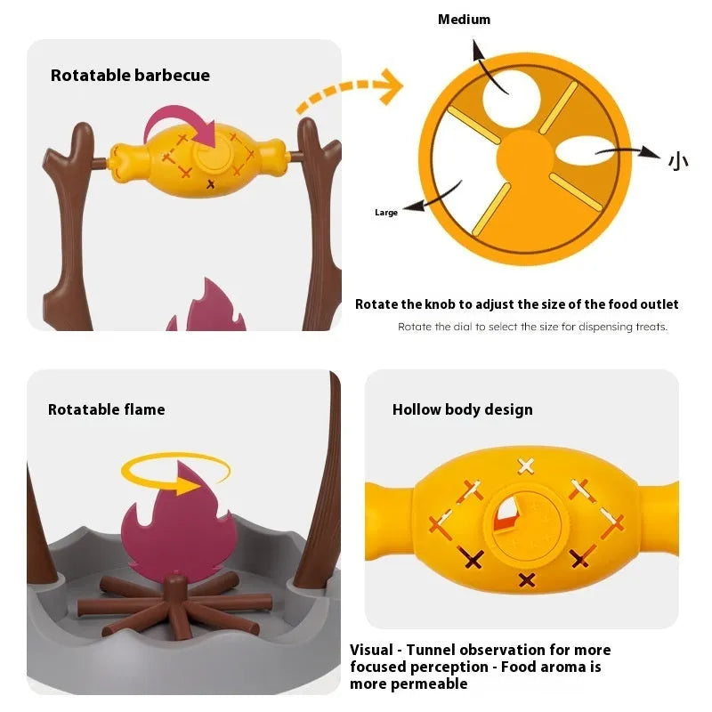Tumbling plastic cat feeder toy for slow feeding and play, shown in dimensions of 30 by 29 centimetres.