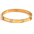 Stainless steel bracelet with micro-inlaid peach heart design in golden-lvzuan or white diamond finish