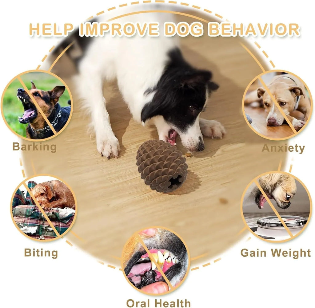 Pine cone shaped natural rubber dog toy for aggressive chewers with treat dispenser