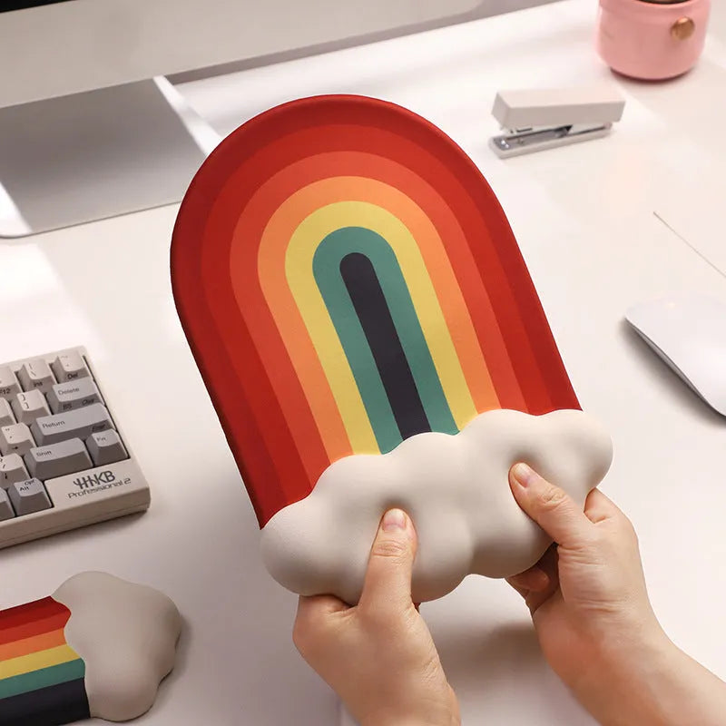 Cloud pattern silicone wrist mouse pad and keyboard support cushion set in white, black, grey, or red options