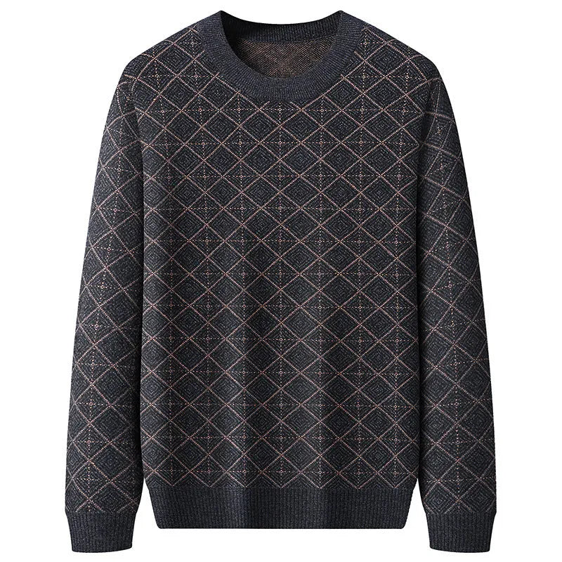 Men's round neck loose pullover sweater in blue, plus size, chemical fibre blend