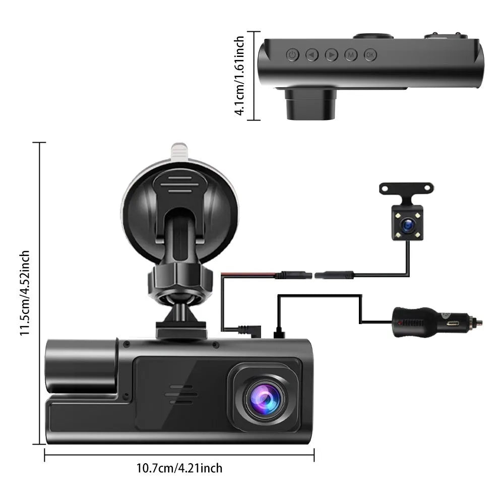 WiFi driving recorder dash cam with 2-inch screen for front and rear car video recording.