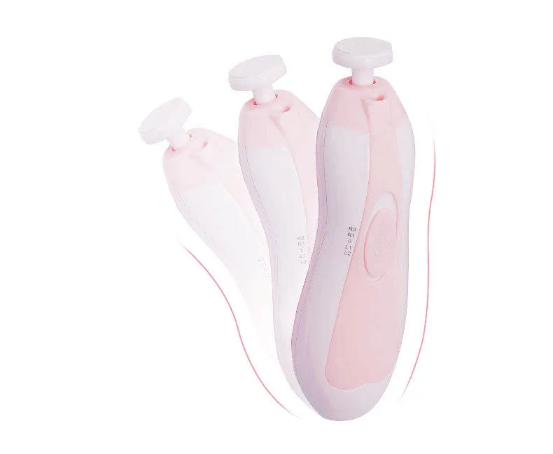 Blue anti-scratch multifunctional baby electric nail polisher with LED light and six grinding heads in a storage box