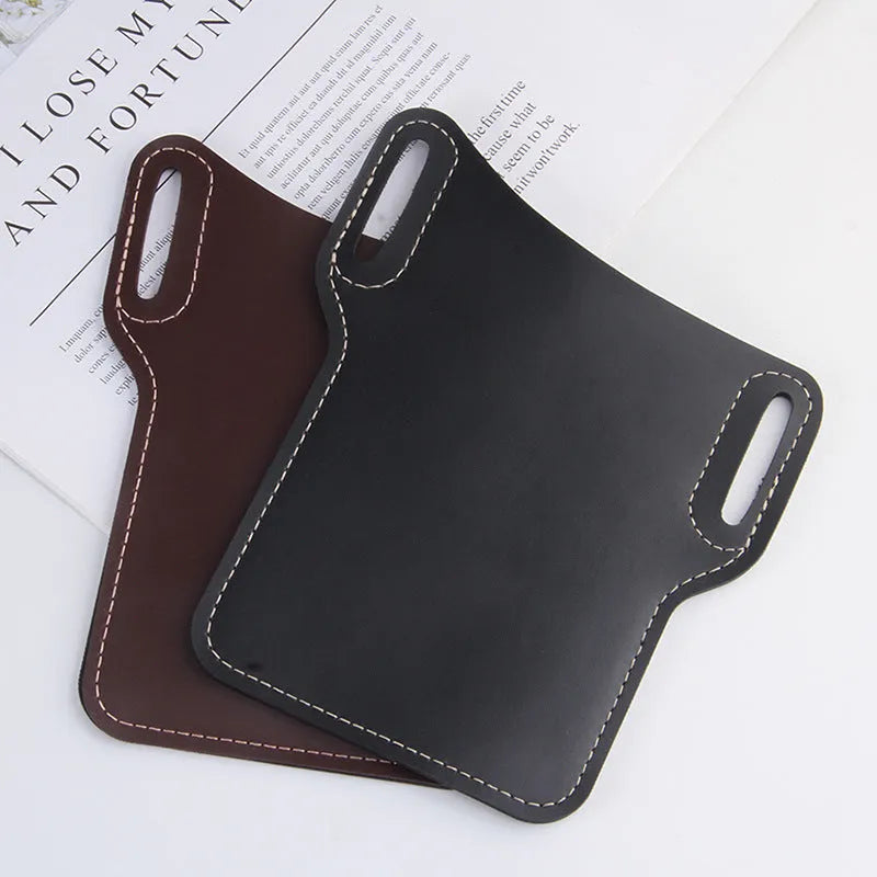 Men's PU square vertical belt waist bag for outdoor mobile phone carry in black colour