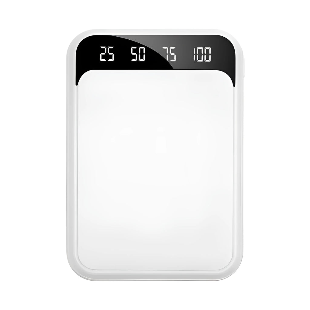10000mAh power bank with LCD display, 93 × 63 × 23mm, in black, white, pink or blue