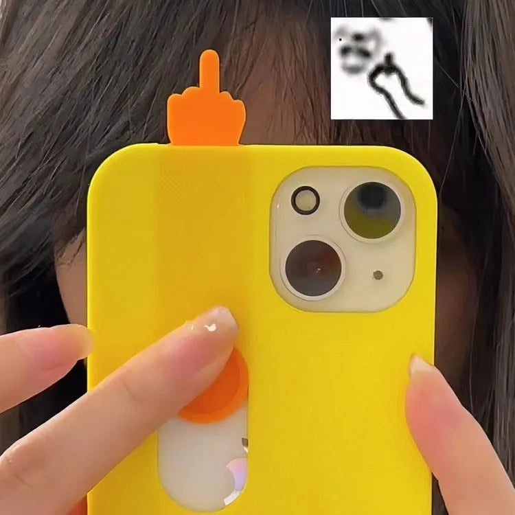 Bright yellow 3D printed sliding middle finger phone case for iPhone with fall protection