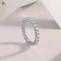 Rose moissanite wedding ring in platinum-plated S925 silver, on display with GRA certificate and gift box