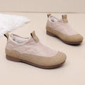 Women's winter slip-on shoes with plus velvet lining and flat PVC sole, available in khaki, apricot, and black.