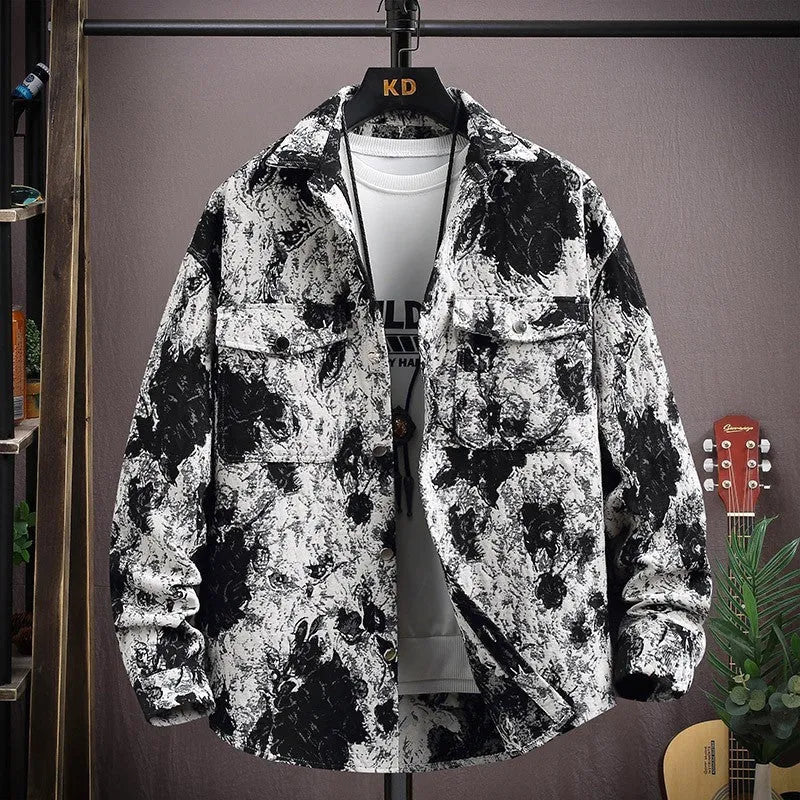 Casual lapel shirt coat in a blue colour, shown with long sleeves and a straight hem.