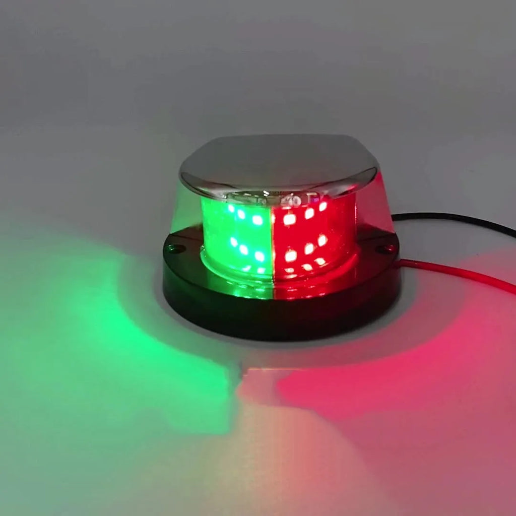 12LED marine navigation light in black housing with red and green LEDs, 26x10mm size for yachts and boats
