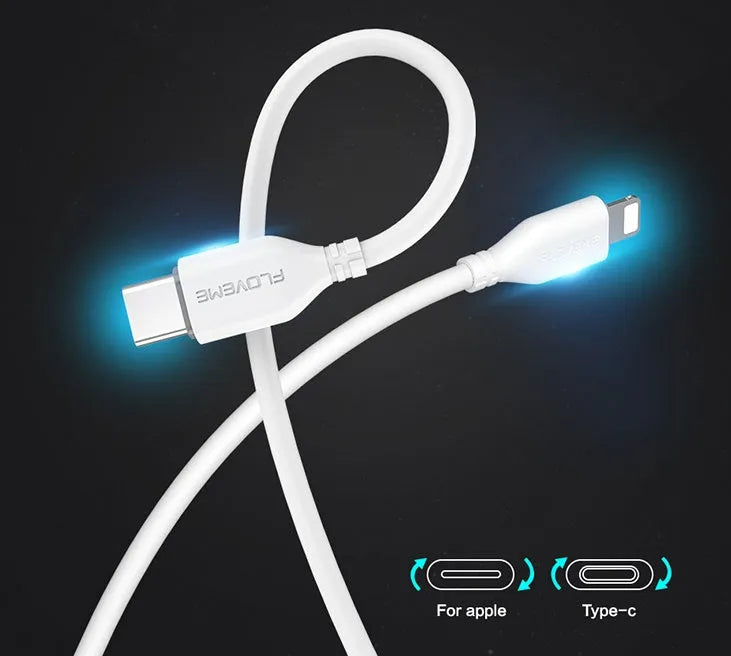 White nylon-braided USB-C to Lightning charging cable for iPhone, 1 metre long