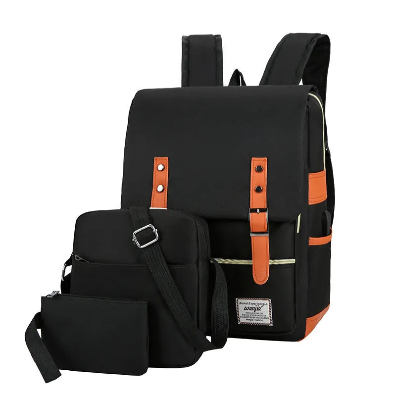 Three-piece business backpack in Oxford cloth with curved shoulder straps and large capacity