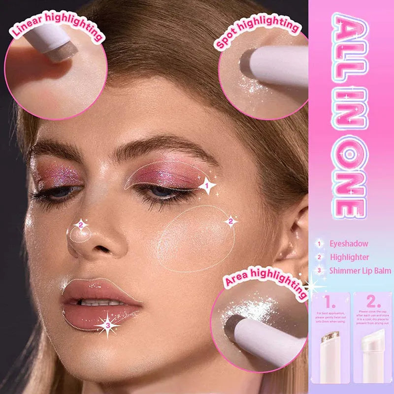 Shimmer eye shadow highlighter palette with multicolour pink shades for universal skin tones