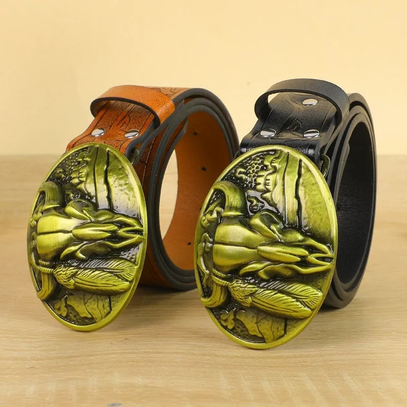 Men's belt with cow head buckle in imitation leather with alloy buckle