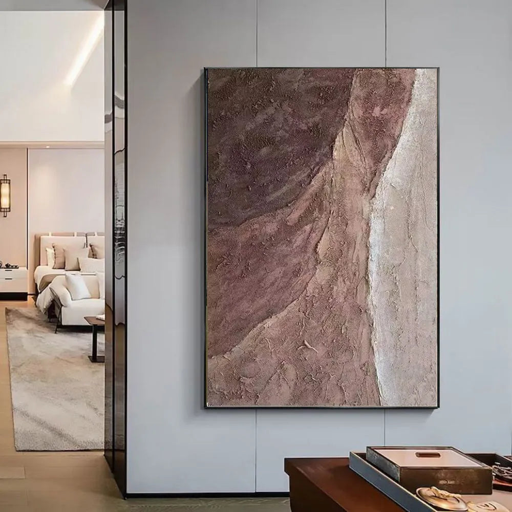 Handmade abstract oil painting on canvas, brown texture, rolled frameless one-panel wall art