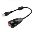 Black 5HV2 external sound card with cable, 7.1 channel support for karaoke chat, triangular design.