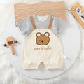 Cartoon bear print baby short sleeve romper in cotton pullover style, available in sizes 66cm to 90cm