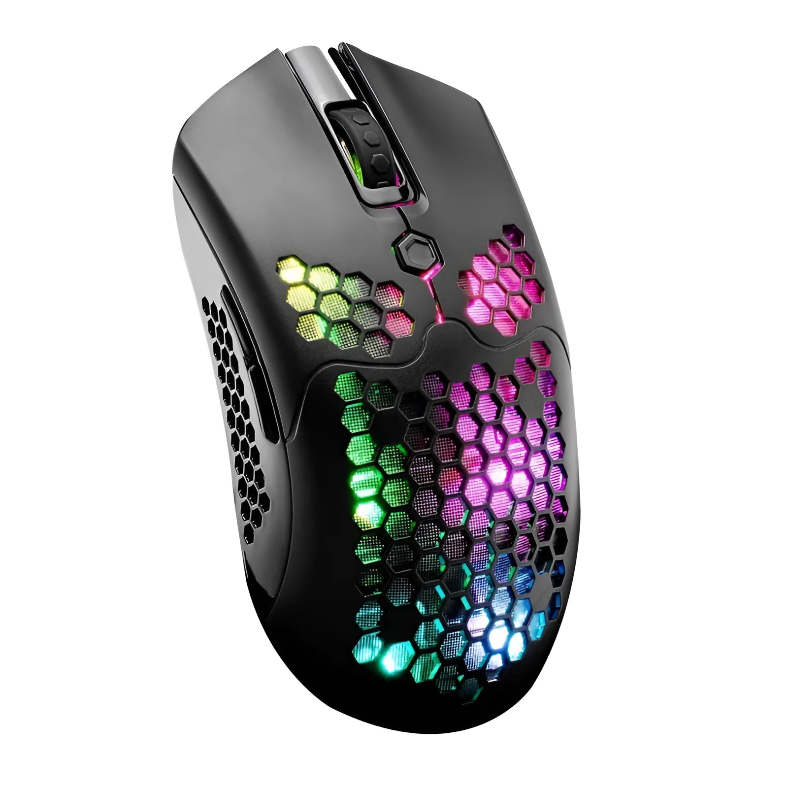 Free Wolf X2 wireless gaming mouse with RGB lighting in black, green, pink, white, and yellow colour options.
