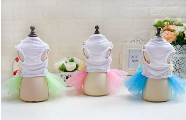 Dog skirt princess tutu spring-summer mesh thin dress in pink with cotton and lace, size M