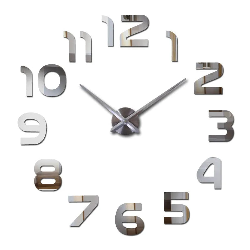 Silver round acrylic DIY wall clock for living room or office