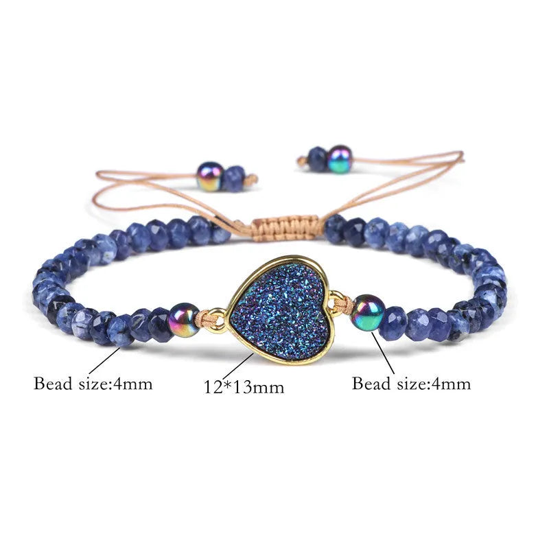 Natural stone woven bracelet with mixed shape agate beads and adjustable rope in dark grey, blue, amethyst, and white options
