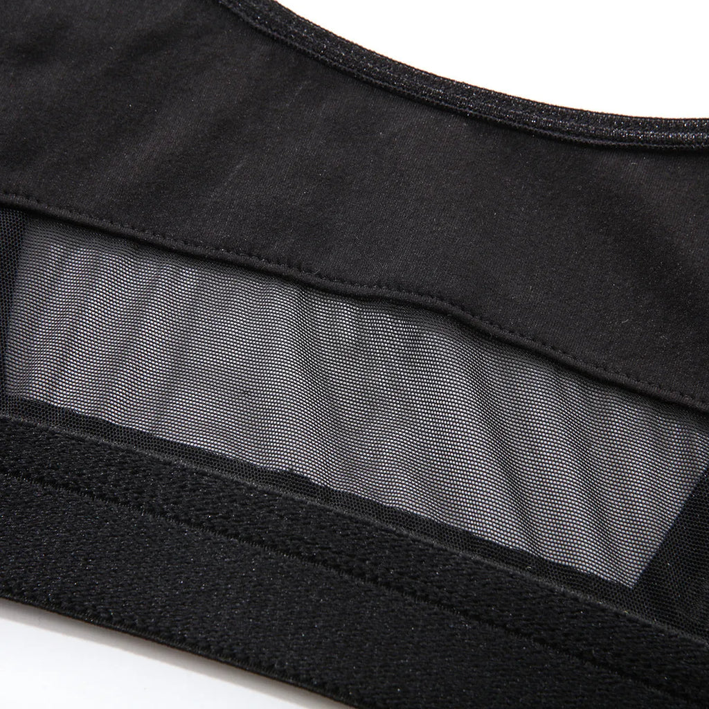Black women's full cup bra and knicker set with adjustable straps on a white background