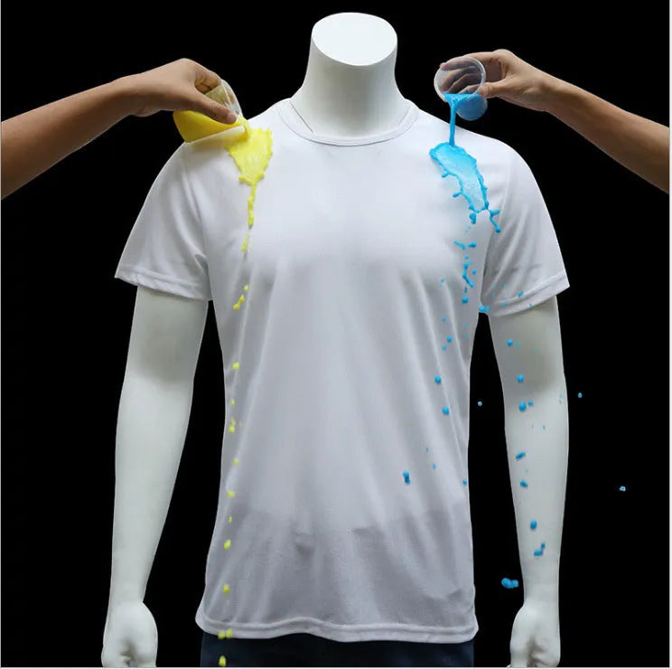 Quick-drying waterproof anti-fouling half sleeve round neck T-shirt in white, black or blue, loose fit, sizes S to 5XL