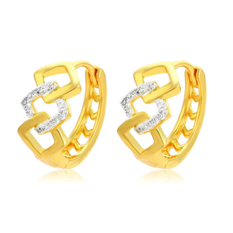 Gold geometric hollow-out clip-on earrings with electroplated alloy construction