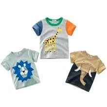Children's T-shirt with animal print designs in cotton blend fabric available in multiple sizes