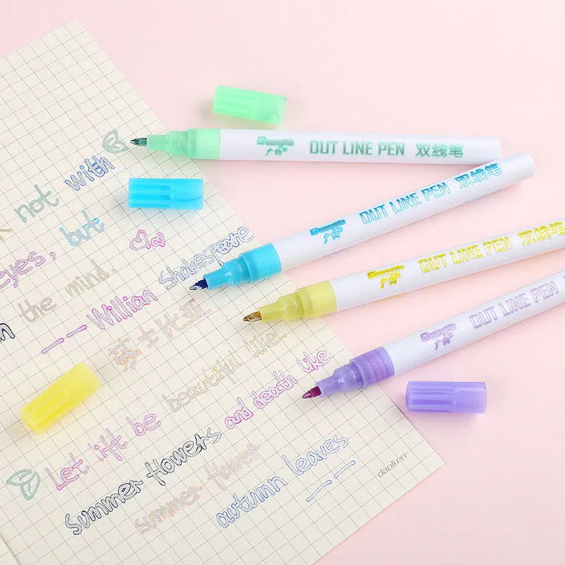 Set of eight fluorescent markers with fine 2mm tips for highlighting and colour coding