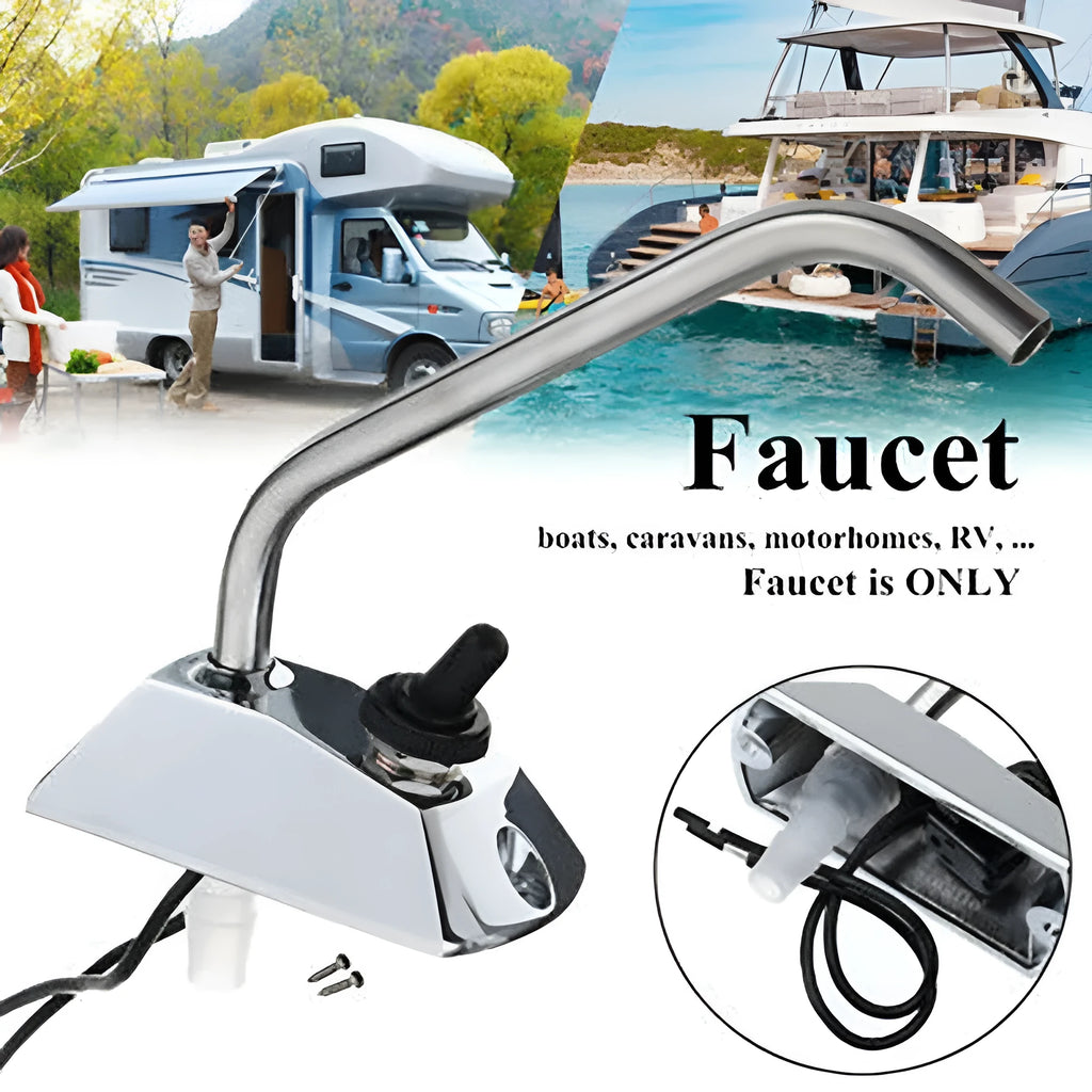 Electronic control rotating faucet with mirror polished 316 stainless steel finish for RV kitchen installation