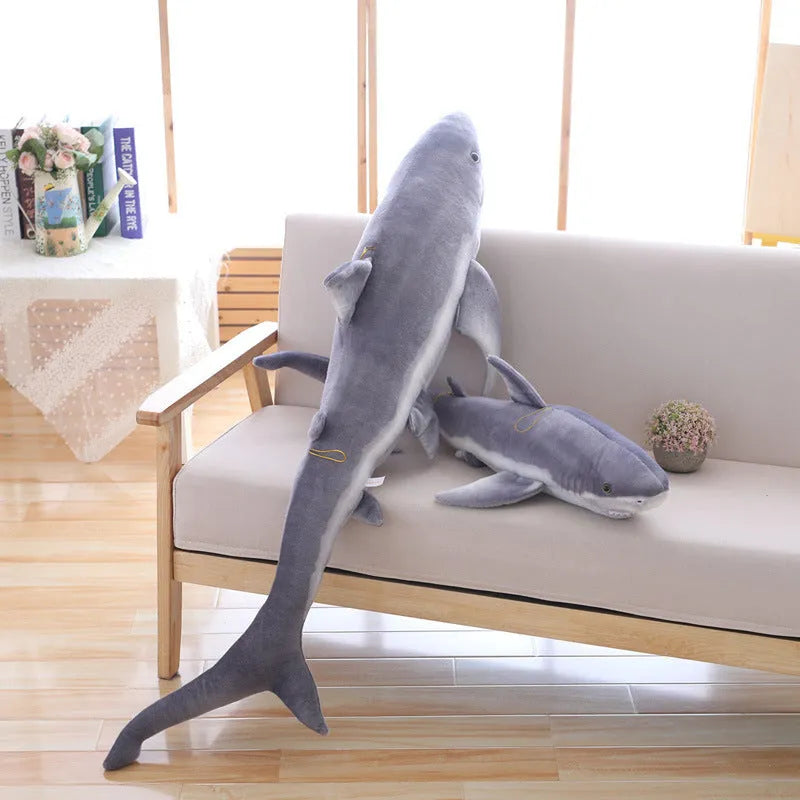 Simulation children's shark plush toy in 60cm height with realistic grey and white colouring