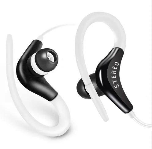 Wired earhook sport headphones with inline microphone and control button on a 1.2m cable.