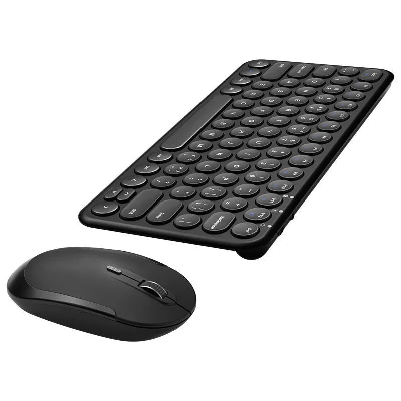 Ultra-thin wireless keyboard and 1000DPI mouse set in white, black, or pink colours.