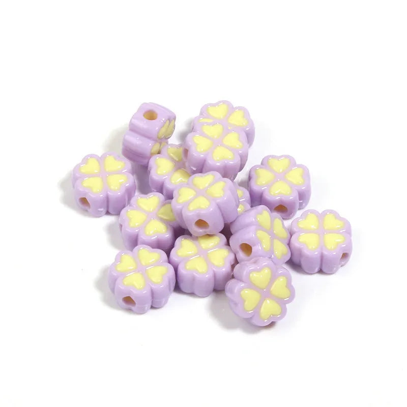 15mm acrylic love clover craft beads with frosted finish in various colours